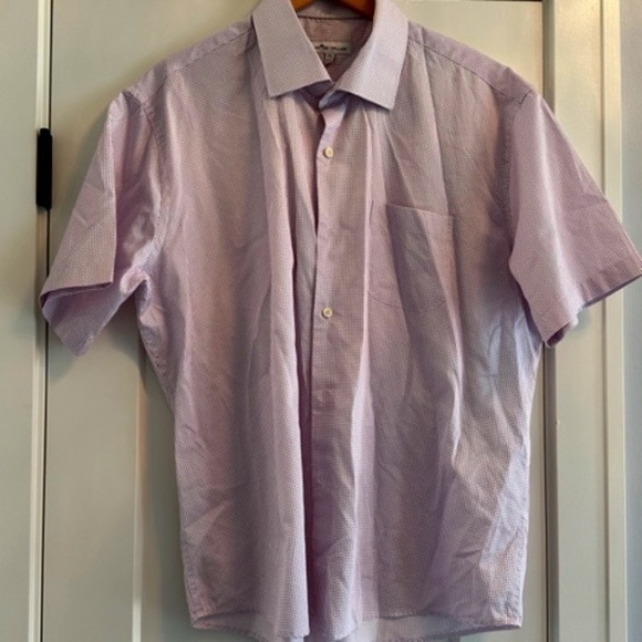 Men's Peter Millar Geo Pink Purple Short Sleeve Button-Down Shirt XL-EUC - Picture 1 of 9